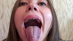 Wow! Fetish tongue action with Ananta Shakti sucking dildo like crazy in kinky play!