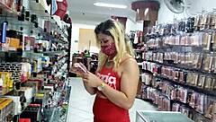 visiting and trying products in a sexy shop