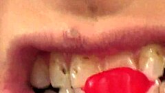 Mouth vore close up of Fifi Foxx devouring gummies!