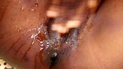 Ebony Beauty with Big Hairy Ass Squirts in Solo Play.