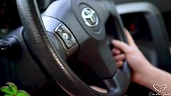 on the road, charlie gets to the brink of cumming while drivin