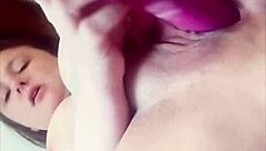 Creamy vibrator slides between those lips