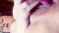 Creamy vibrator slides between those lips