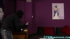 busty european blonde tugging cock in cfnm reality