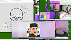 Fucking that twink bareback on the desk.