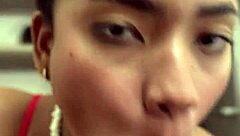 Amateur couple shared intense POV blowjob with huge cock