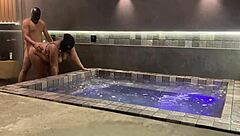 i grabed the beautiful brunette from behind and licked her pussy hard, making her scream