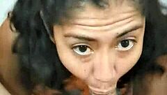 Latina Wife Gives Close-Up Blowjob Before Riding Her Husband