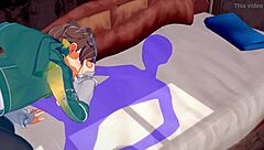 Konosuba yaoi Kazuma får blowjob med sæd i munden