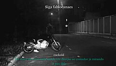 married woman shows off on street with cuckold voyeur filming