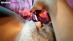 Hot curvy alone at home horny until she cums from licking her shaved pussy