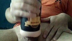 white boy moans loud while jerking fat uncut cock with toy