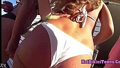 Japanese Girl in Bikini Strolls the Beach