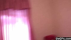 Horny skinny tattooed brunette babe feels bored and horny alone in kitchen.