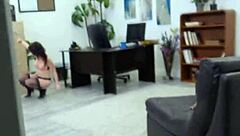 hey, wanna see this lingerie teen suck after being handcuffed in the office all night?