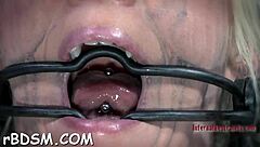 Blonde Darling Masturbates With Dildo In Bondage!