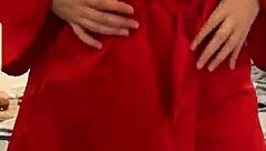 Brunette Teen in Red Lingerie Teases and Touches Herself