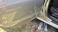 i had a wild time in the car with my blonde friend, inviting three guys to fuck us bareback