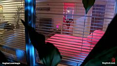 Bound student gagging on monster cock.