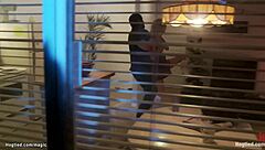 Bound student gagging on monster cock.