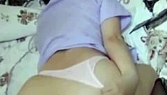 黒ストッキングのアジアン彼女お尻がバックで超エロい！