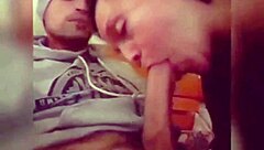 Girl expertly sucks monster cock in handjob session