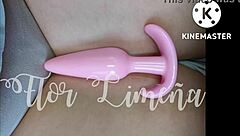 Peruvian girl plays alone with dildo at work