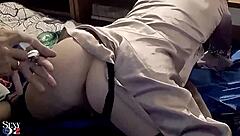 2069 close-up shows French amateur in satin black panties and corset. She rubs doggystyle while deepthroating and rimming with toys.