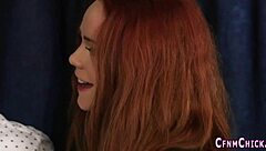 British babes casually give blowjobs in a group humiliation setting.