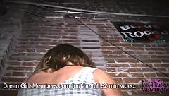 Glorious upskirt in nightclub with red panties