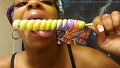 ebony babe black fetish sucking unicorn lollipop