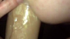 this amateur couple is fucking with huge toys at home