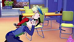 Harley Quinn hentai with blowjob, handjob, and cumshot in uncensored gameplay.