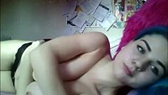 Blue Haired Teen Shows Perfect Tits 😍