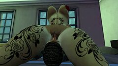 black man takes redhead white woman hard in her private room. the cartoon action unfolds with raw intensity.