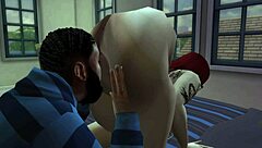 black man takes redhead white woman hard in her private room. the cartoon action unfolds with raw intensity.