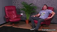 foxy peach gets cumshot on her face eating all the charge. it's bizarre and intense