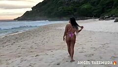 angel takemura goes topless for surfers at grumari-rj beach, wild scene