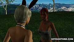 hey, watch these two bi 3d babes lick and share cock