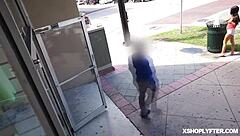 Dark haired teen 18+ gets doggystyle fuck by the lp officer at work, licking ass in heels