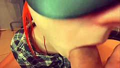 Redhead takes cumshot in throat pov