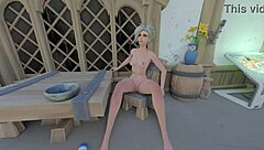 Mercy towers over Blizzard World spawn with kinky crossdressing flair. It’s a wild anime twist!