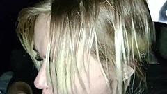 Damn, sexy girl sucking cock behind the truck downtown!