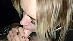 Damn, sexy girl sucking cock behind the truck downtown!