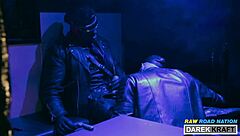 extreme german leather guys in a rough 3-way blowjob session, bareback and all