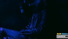 extreme german leather guys in a rough 3-way blowjob session, bareback and all