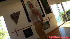 Inked babe intensely gaping her asshole with a big dildo