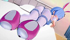 rem maid from re zero gets fucked in bunny costume on bed again!