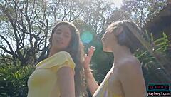 hot big natural tits lesbians megan blake and jay marie splash in the pool