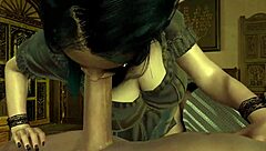 In the goth elf's POV world, she gives handjob and blowjob in 3D.